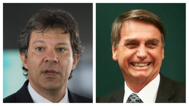 Montagem com os rostos dos candidatos Fernando Haddad e Jair Bolsonaro