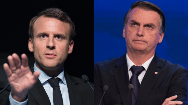 O presidente francês, Emmanuel Macron, e o presidente eleito no Brasil, Jair Bolsonaro