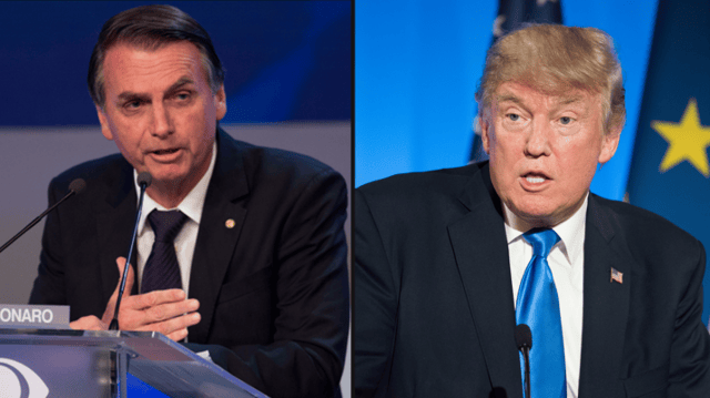 O presidente eleito no Brasil, Jair Bolsonaro, e o presidente americano Donald Trump