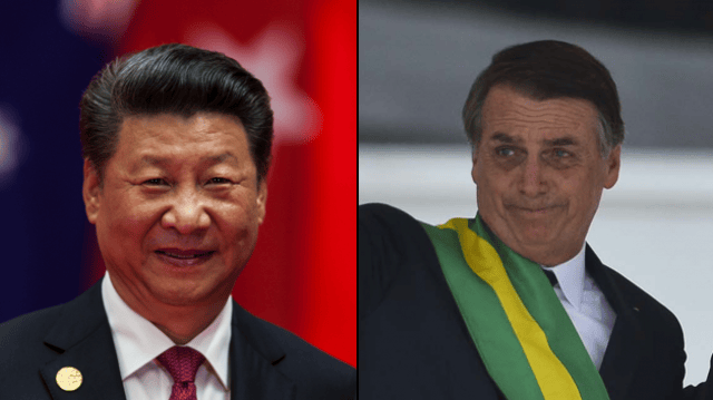 Xi Jinping, presidente chinês, e Jair Bolsonaro, presidente do Brasil