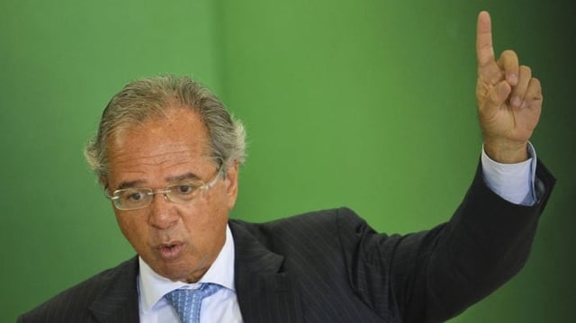 O ministro da Economia Paulo Guedes, durante cerimônia de posse aos presidentes dos bancos públicos.