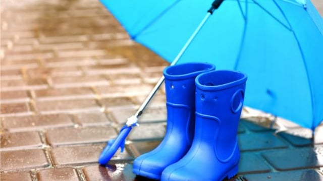 Galochas e guarda-chuva azuis