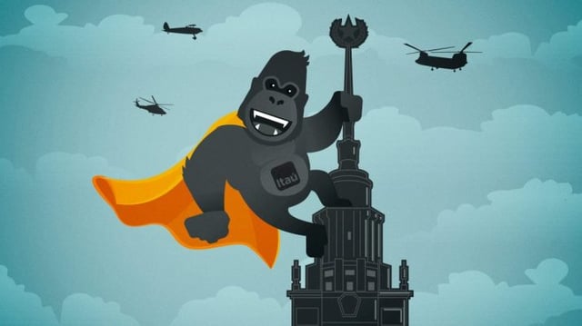Montagem mostra Gorila com a capa do Itaú em cima do prédio do Empire State, uma referência ao filme King Kong