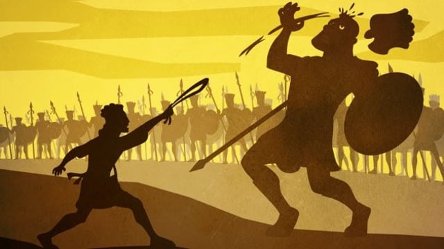 Ilustração de Davi derrotando Golias