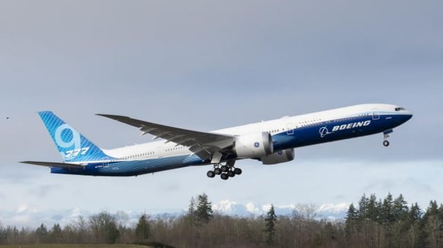 Boeing 777X First Flight at Paine Field in Everett, Washington.