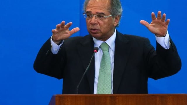 O ministro da Economia, Paulo Guedes, em ocasião do lançamento da nova linha de crédito imobiliário com taxa fixa da Caixa Econômica Federal, em 20 de fevereiro de 2020