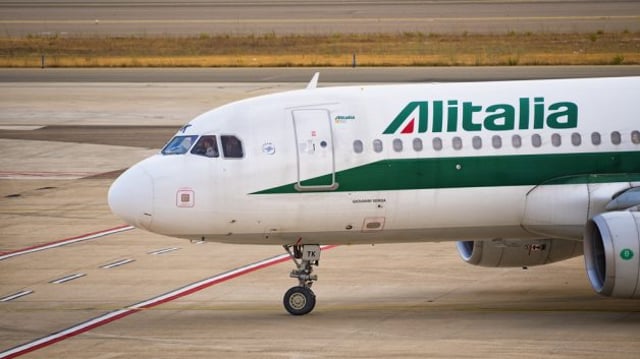 Cagliari, Italy 19/08/2017: Alitalia Airbus A320 Taxing to gate