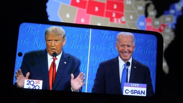 Donald Trump e Joe Biden, na época das eleições presidenciais de 2020 nos EUA criptomoedas