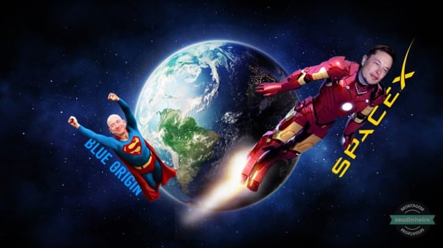 SpaceX Blue Origin Terra Lua Super Homem Superman Homem de Ferro Iron Man v2