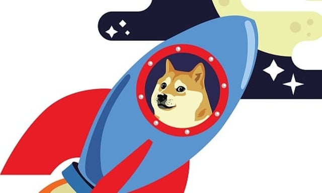 Dogecoin,Dog,Riding,Rocket,To,Moon