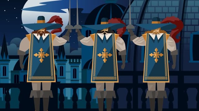 Three,Sword,Wearing,Musketeers,With,Hats