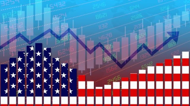 3d,Rendering,Of,Us,Flag,On,Bar,Chart,Concept,Of
