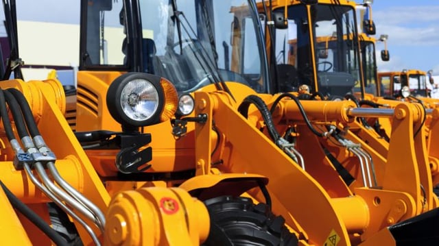 equipamentos pesados trator Bulldozer,Headlight,,Row,Of,Huge,Orange,Powerful,Construction,Machines,,Tractors,