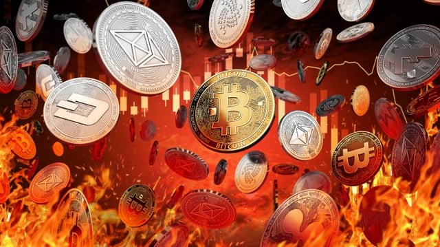 Different,Cryptocurrency,Coins,Are,Falling,Into,The,Fire.,Decline,Or