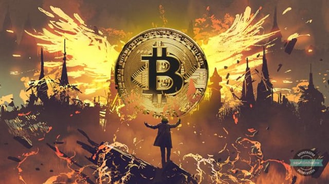 Bitcoin Renascimento Fênix Fogo Cidade