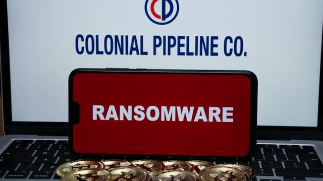 bitcoin, ramsonware, Colonial,Pipeline,Co,Logo,On,The,Blurred,Background,And,Word
