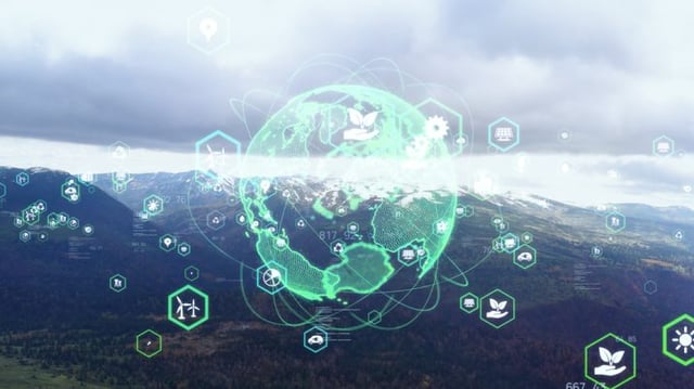 Gráfico mostra o planeta Terra conectado com atividades econômicas