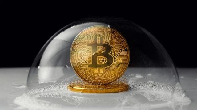 Bitcoin dentro de uma bolha de sabão criptomoedas