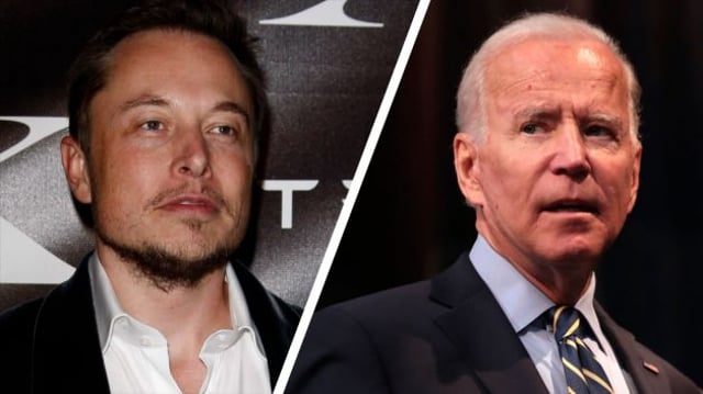 Elon Musk, CEO da Tesla, e Joe Biden, presidente dos EUA
