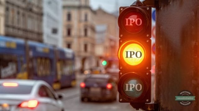 Montagem com um semáforo na luz amarela e a palavra "IPO" escrita nas três cores; ideia de dificuldade para as estreantes na bolsa e que fizeram seus IPOs desde 2020