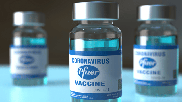 Imagem mostrando frascos da vacina da Pfizer (PFIZ34) contra a Covid-19