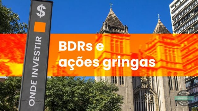Montagem de totem de estação do metro de são paulo escrito onde investir e ao lado BDRs e ações gringas