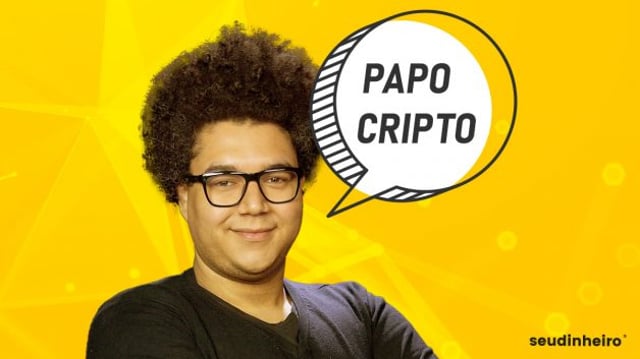 Foto de Renan Sousa com balão de conversa e texto "Papo Cripto" dentro