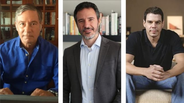 Da esquerda para a direita, Werner Roger (Trígono), Henrique Bredda (Alaska) e João Braga (Encore), gestores de fundos de ações