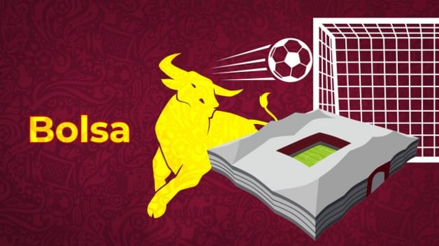 Capa matéria com touro, bola de futebol indo para o gol e estádio da copa 2022