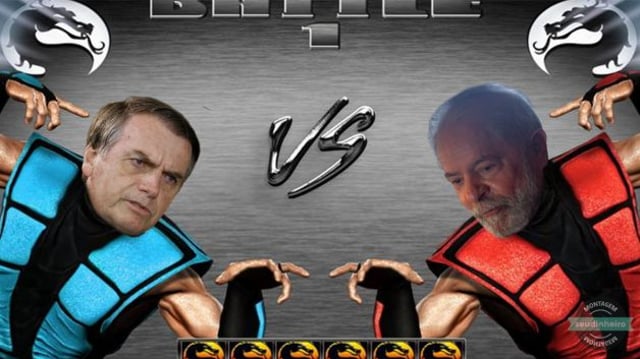 Montagem com os candidatos Lula e Bolsonaro se enfrentando no Mortal Kombat