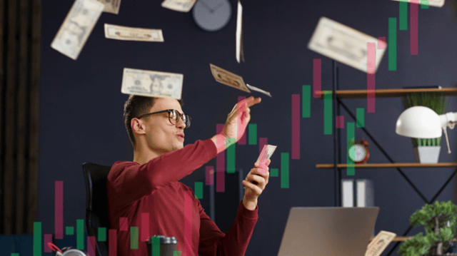 Homem jogando dinheiro para o alto trader