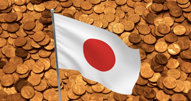bandeira do japão com moedas atrás