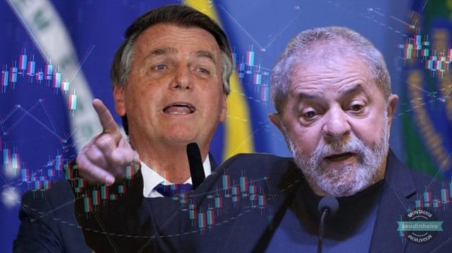 Lula e Bolsonaro com gráfico ao fundo v2