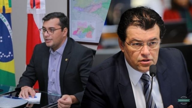 Wilson Lima (União Brasil), à esquerda, e Eduardo Braga (MDB), à direita, candidatos ao governo do Amazonas