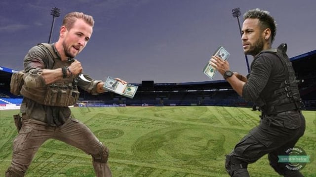 Neymar e o Harry Kane da Inglaterra se desafiando com dinheiro na mão