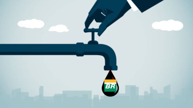 Montagem mostra torneira com uma gota com o logotipo da Petrobras