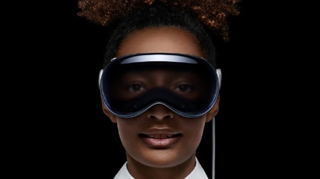 Imagem promocional do Vision Pro, o óculos de realidade virtual da Apple
