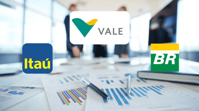 Logo Vale (VALE3), Petrobras (PETR3) e Itaú (ITUB4)