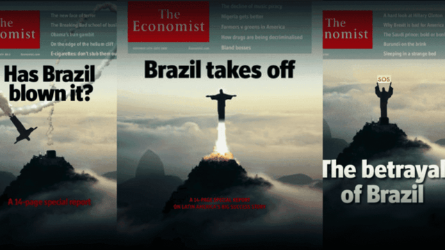 Capas da revista The Economist com o Brasil