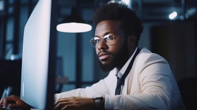 homem-afro-americano-trabalhando-em-computador-criado-com-tecnologia-generative-ai