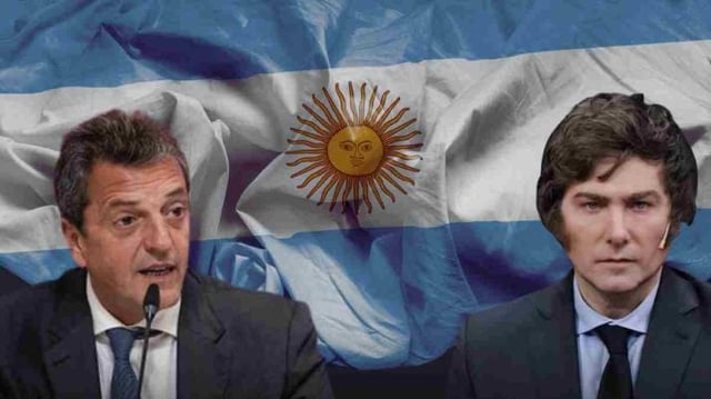 Da esquerda para direita, os candidatos à presidência da Argentina: Javier Milei e Sergio Massa