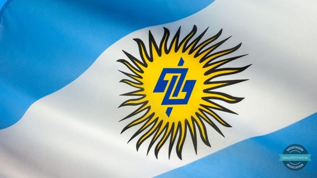 Logo do Banco do Brasil no centro da bandeira da Argentina