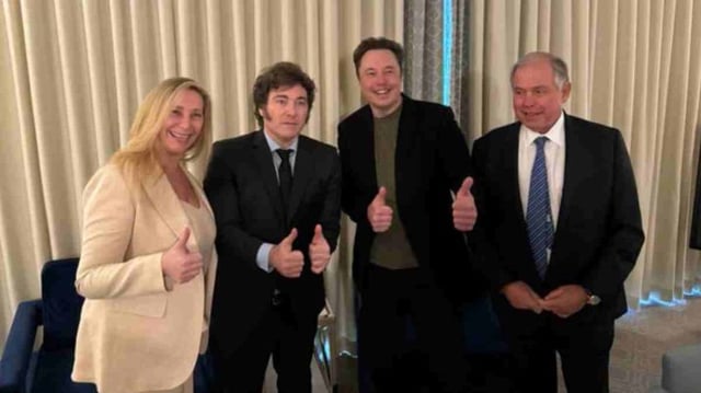 Karina Milei, Javier Milei e Elon Musk se encontram