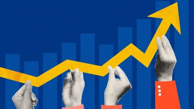 Gráficos com uma seta apontando para cima e demonstrando o crescimento de um investimento com juros compostos