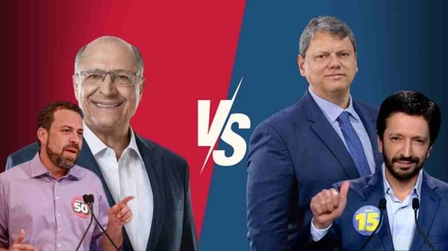 Geraldo Alckmin (PSB) e Guilherme Boulos (PSOL) à esquerda e Tarcísio de Freitas (Republicanos) e Ricardo Nunes (MDB), à direita, na corrida para prefeitura de São Paulo