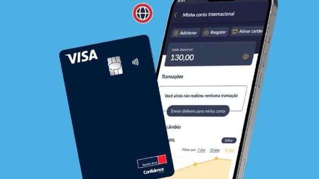 Cartão e app da conta global da Travelex Confidence