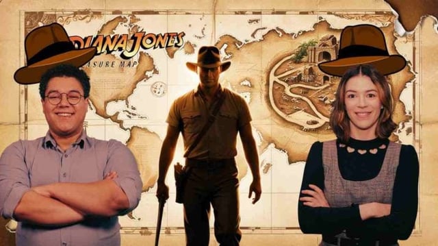 Caçadores do Tesouro Selic: os repórteres Renan Sousa e Julia Wiltgen como caçadores de tesouro do Indiana Jones