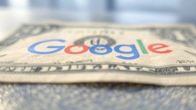 Montagem do logo do Google sobre uma nota de dólar