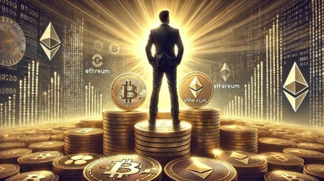 Bilionários, dinheiro, rico, empresários, montanha de dinheiro, criptomoedas, bitcoin, btc, ethereum, eth, cripto.