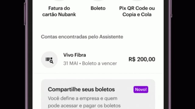 Ferramenta do Nubank de compartilhar boletos